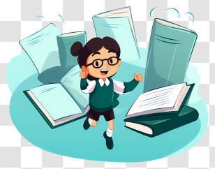 Cartoon Image - Girl With Books And Glasses Transparent PNG