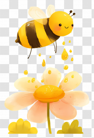 Cartoon Bee - Adorable Cartoon Bee With Flower Transparent PNG