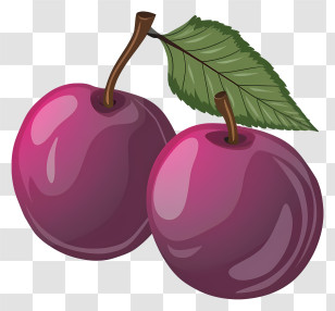 Red Plums - Purple Plums With Green Leaf Illustration Transparent PNG