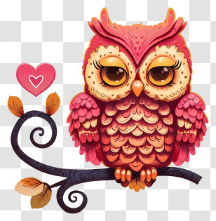 Valentine Owl Icon - Cute Pink Owl On Branch Transparent PNG