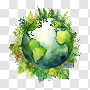 Green Planet Earth - Watercolor Earth Surrounded By Green Plants Transparent PNG