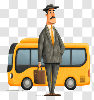 Businessman Waiting Bus - Man In Suit With Yellow Bus Transparent PNG
