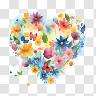 World Kindness Day - Heart-Shaped Floral Design With Butterflies Transparent PNG