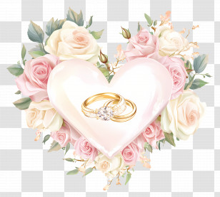 Wedding Heart - Heart With Wedding Rings And Flowers For Romantic Celebration Transparent PNG