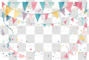 Birthday Background - Party Background With Bunting Flags And Confetti Transparent PNG