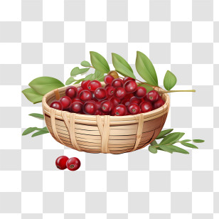 Red Cranberries - Wicker Basket Filled With Fresh Cranberries Transparent PNG