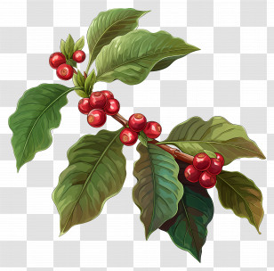 Coffee Plant - Coffee Plant Branch With Red Cherries Transparent PNG