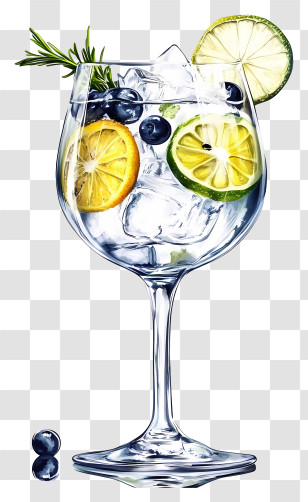 Gin Tonic Cocktail - Refreshing Fruit Cocktail With Lemon And Blueberry Transparent PNG