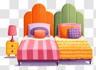 Modern Twin Bedroom Interior - Colorful Twin Beds Kids Bedroom Transparent PNG