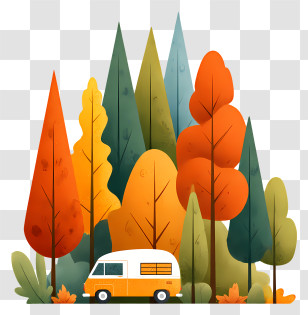 Autumn Forest Camping - Colorful Trees And Camper In Autumn Forest Transparent PNG