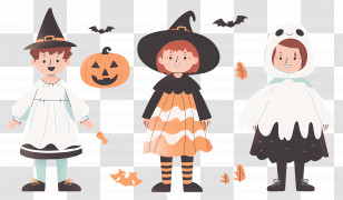 Halloween Kids - Kids In Halloween Costumes Illustration Transparent PNG