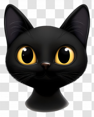 Halloween Emoji - Black Cartoon Cat Head With Yellow Eyes Transparent PNG
