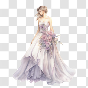 Wedding Dress
 - Elegant Bride In White Gown With Flower Bouquet Transparent PNG