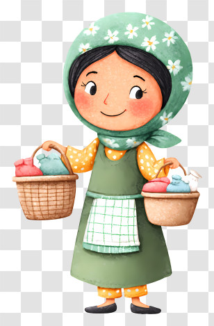 Muslim Woman Doing Laundry - Happy Woman Carrying Laundry Baskets Transparent PNG