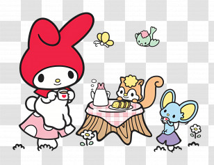 My Melody - Charming Scene Of My Melody And Woodland Animals Enjoying Tea Party Transparent PNG