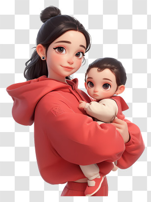 Animated Holding The Child - Woman And Baby In Red Hoodie Transparent PNG