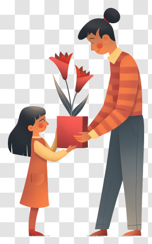 Mothers Day - Mother And Child With Flowers Transparent PNG