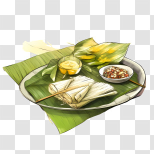 Onam Sadya Food - Traditional Meal Served On Banana Leaf Transparent PNG