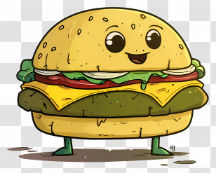 Cartoon Hamburger - Cartoon Cheeseburger With A Happy Face Transparent PNG