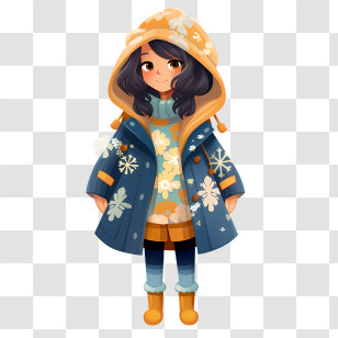 Winter Girl - Cozy Cartoon Girl In Winter Coat Transparent PNG