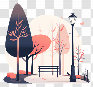 Park - Lovely Autumn Park With Bench Illustration Transparent PNG