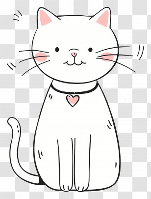 Cat Outline - Cute Cartoon White Cat Illustration Transparent PNG