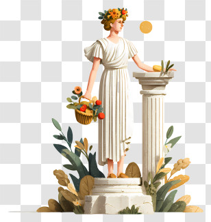 Ancient Greek Statue - Greek Statue With Column And Basket Transparent PNG
