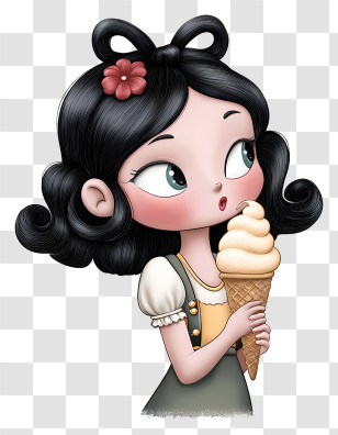 Girl Eating Ice Cream - Cartoon Girl Enjoying Ice Cream Transparent PNG
