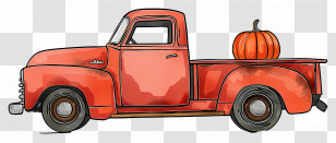 Vintage Truck - Classic Red Pickup Truck With Pumpkin Transparent PNG