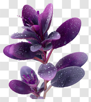 Purple Sage - Purple Plant With Dew Drops Transparent PNG