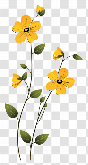 Yellow Flowers - Yellow Flowers With Green Leaves Illustration Transparent PNG