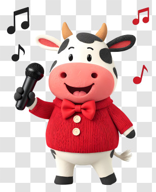 Cute Cartoon Cow - Cute Singing Cow With Microphone Transparent PNG