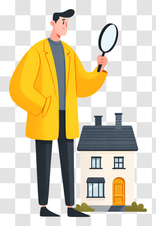 Real Estate Agent Evaluates Property - Detective With Magnifying Glass And House Transparent PNG