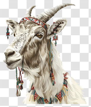 Goat - Decorative Goat Illustration With Tassels Transparent PNG