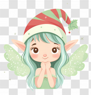 Christmas Fairy - Christmas Elf Girl Character With Green Wings Transparent PNG