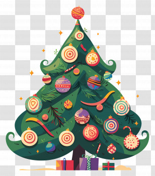 Whimsical Christmas Tree - Beautifully Decorated Christmas Tree Art Transparent PNG