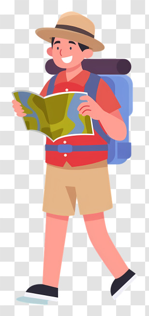 Travel - Traveler Reading A Map In Cartoon Style Transparent PNG