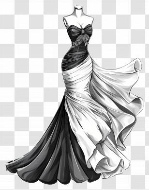 Evening Gown Wedding Dress - Black And White Evening Gown Sketch Transparent PNG