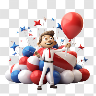 Costa Rica Independence Day - Patriotic Man With Balloons Transparent PNG
