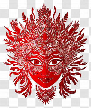 Theyyam Calendar - Intricately Designed Decorative Red Mask Transparent PNG