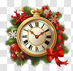 Pocket Watch - Golden Clock With Christmas Festive Decoration Transparent PNG