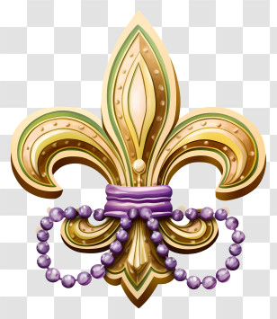 Fleur De Lis - Fleur-de-Lis Ornament With Mardi Gras Beads Transparent PNG