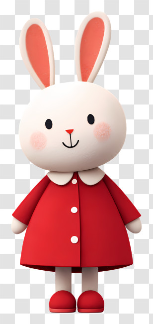 Cute Cartoon Bunny - Cute White Bunny In Red Coat Transparent PNG