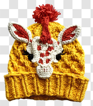 Knit Cap - Yellow Knitted Hat With Giraffe Design Transparent PNG