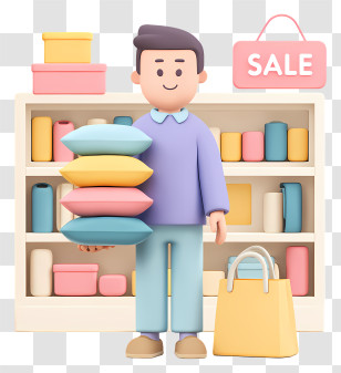 Man Shopping Home Decor - Shopper With Pillows On Sale Transparent PNG