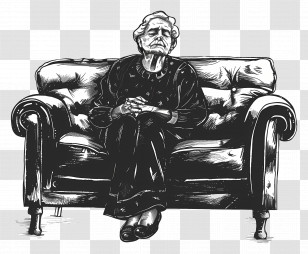 Tired Old Woman - Old Woman Sitting On Sofa Transparent PNG