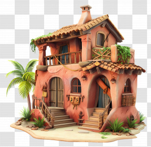 3d House - Small Tropical House With Balcony And Plants Transparent PNG