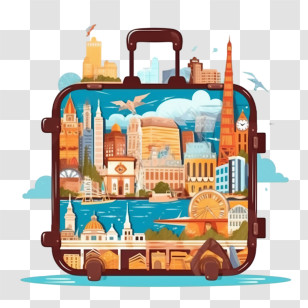 Travel - Suitcase With Illustrated Cityscape Design Transparent PNG