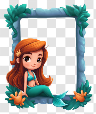 Cartoon Photo Frame - Cute Mermaid With Ocean Frame Transparent PNG