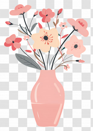 Flower With Vase - Pink Flower Vase Illustration Transparent PNG